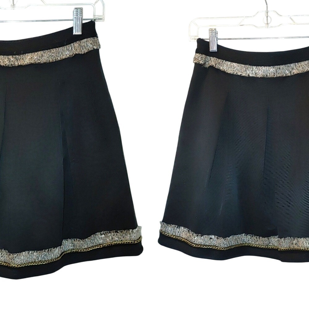 BCBG Max Azria The Kaitlin Box Pleat Pleated Mini Skirt 4 Black Tweed Metallic